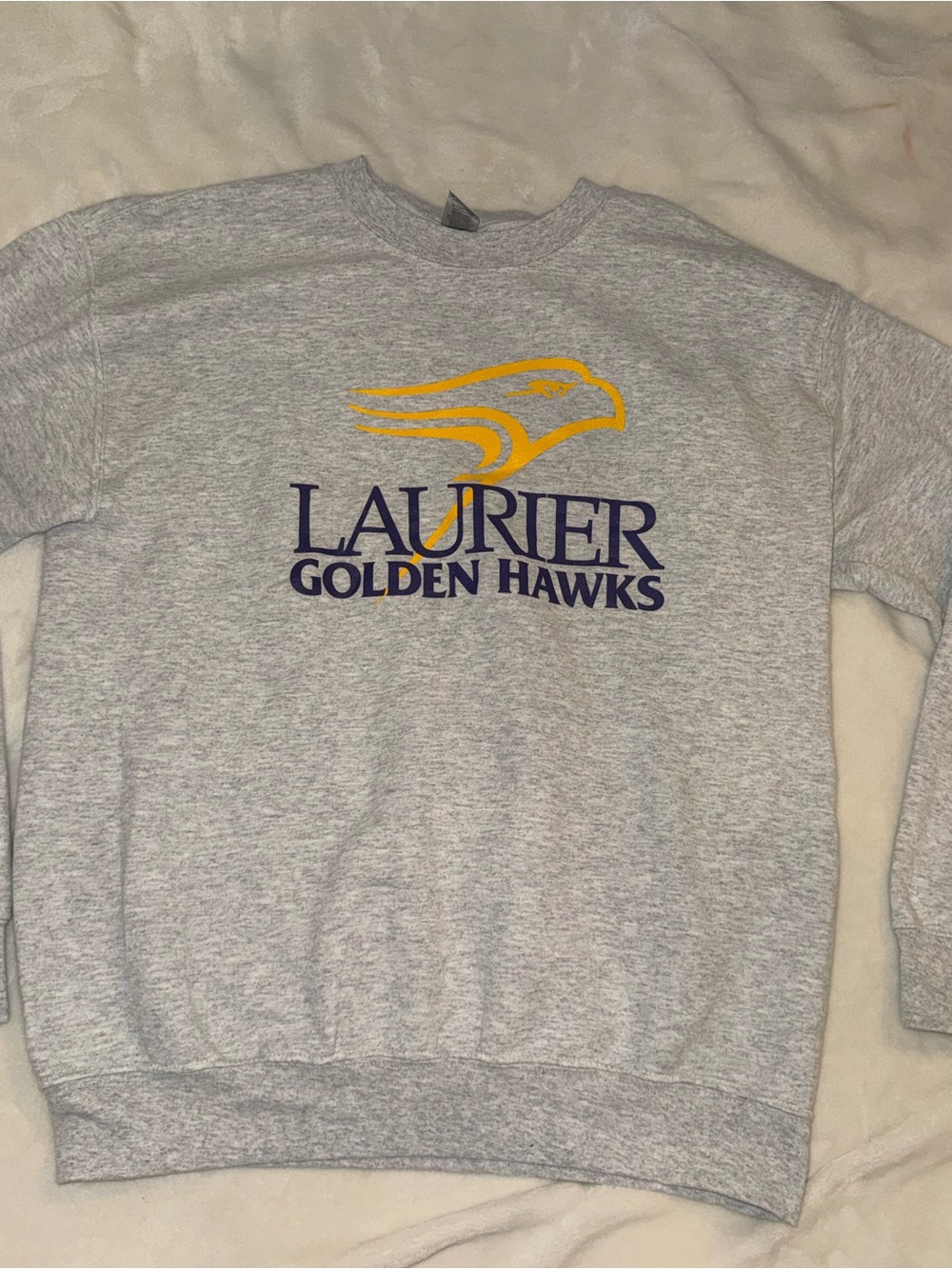 Gildan Gray Crewneck Sweatshirt with Yellow and Navy Laurier Graphic
